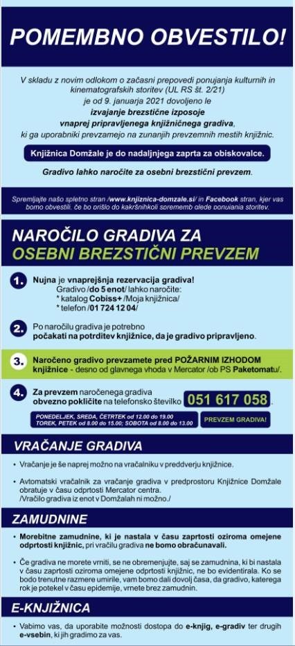 Obvestilo o zaprtju knjižnic