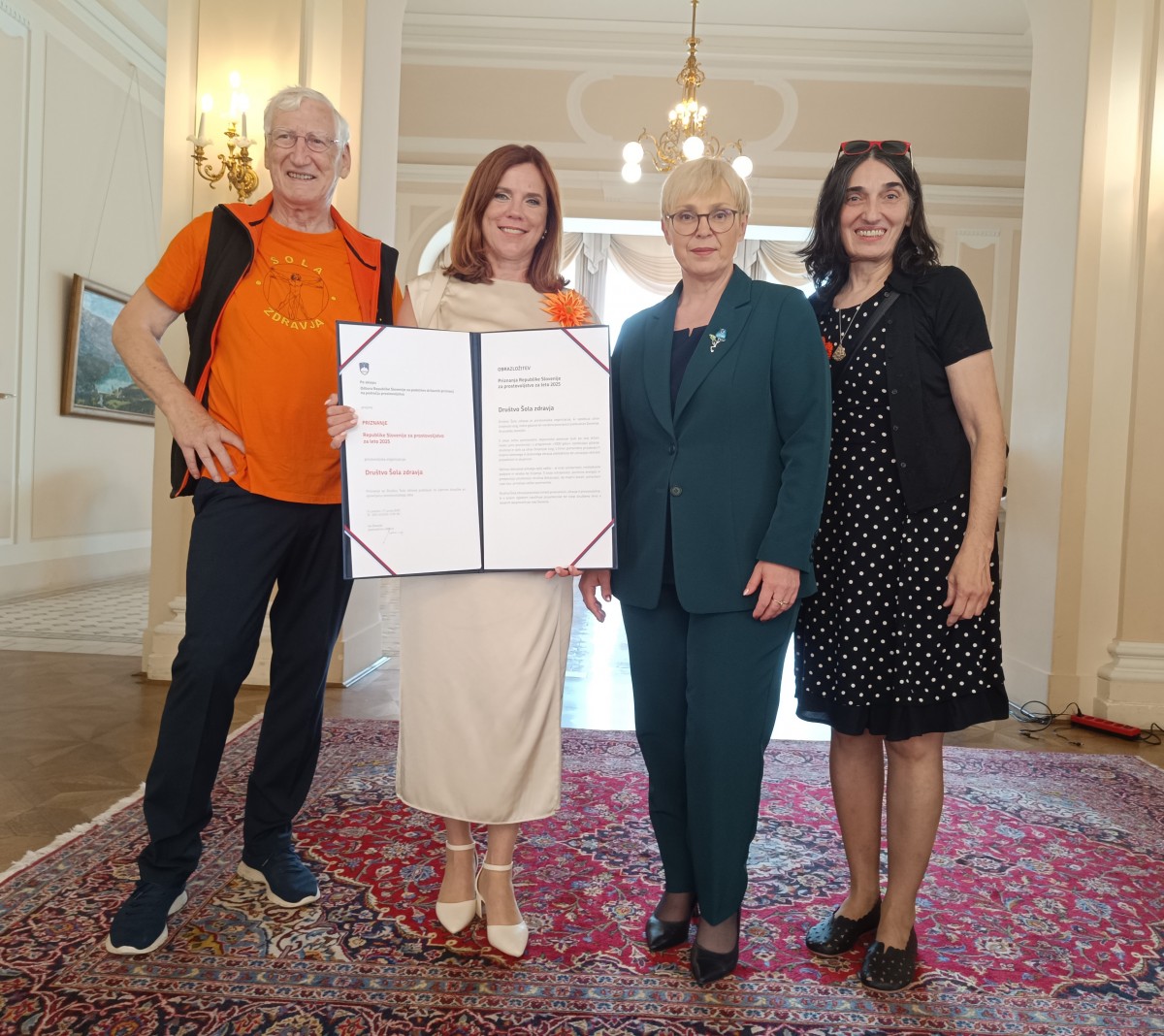 Društvo Šola zdravja prejelo Priznanje Republike Slovenije na področju prostovoljstva
