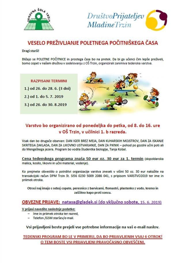 Poletno počitniško varstvo